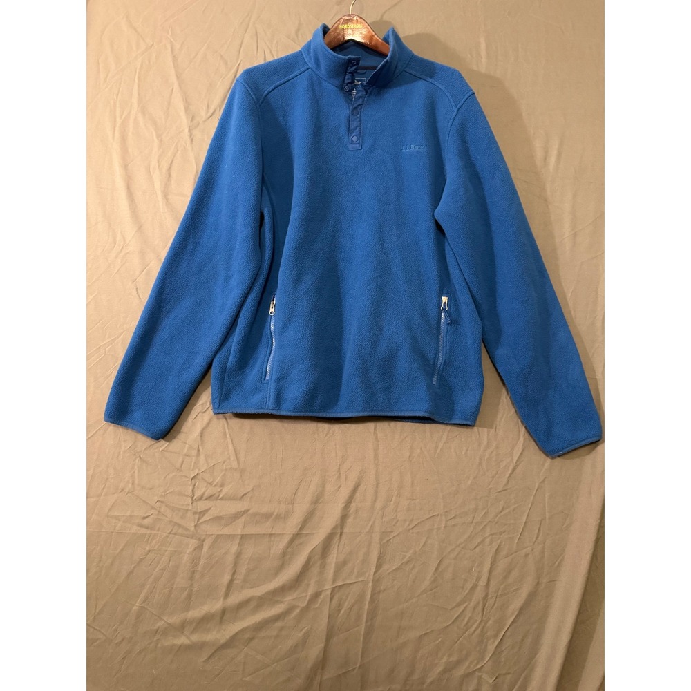 LL Bean Mens Large Tall Polartec Fleece Pullover Blue Snap MockNeck Jacket 26525